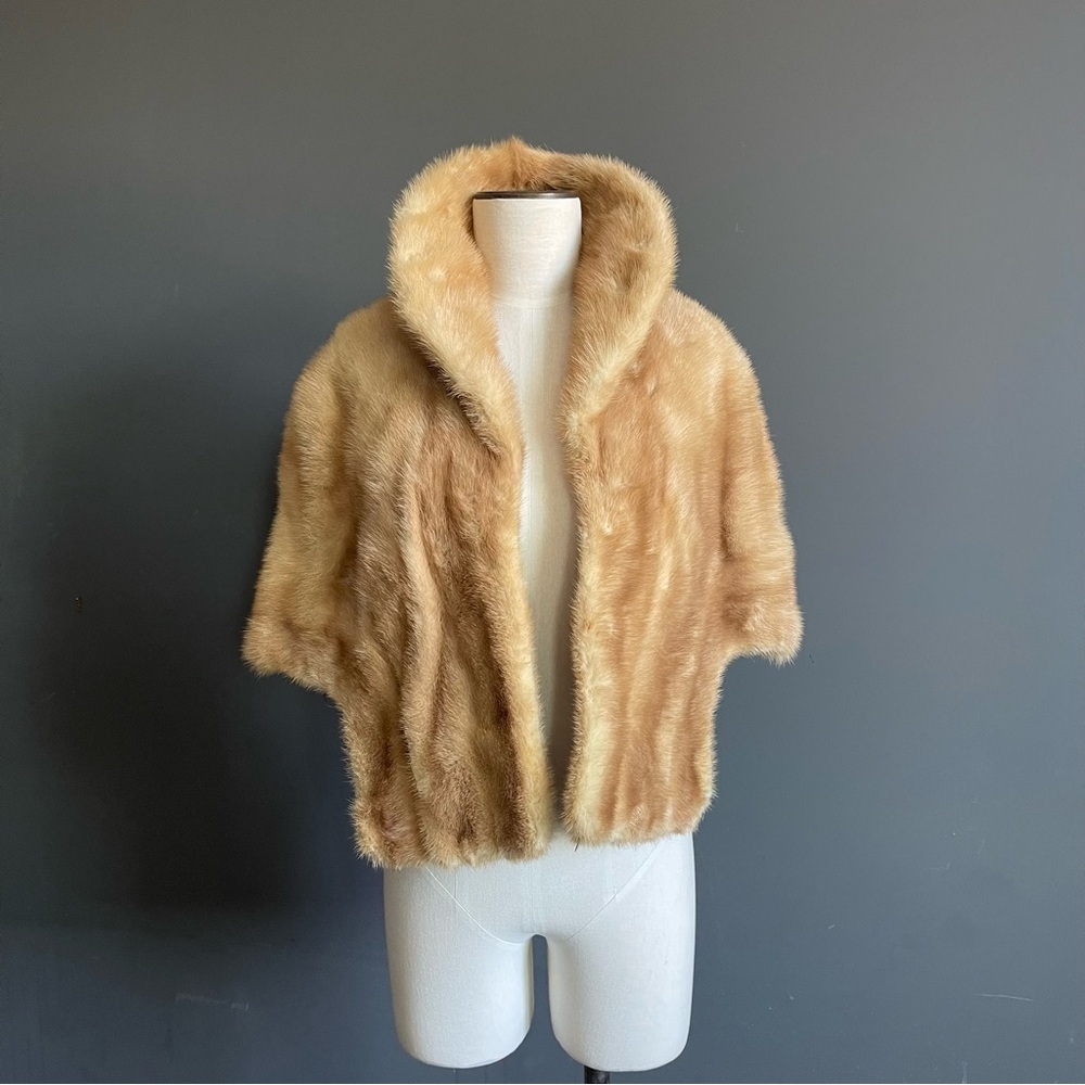 Vintage Mink Fur Cape Shawl Collar Cropped Jacket Old Hollywood Glam Mob Wife